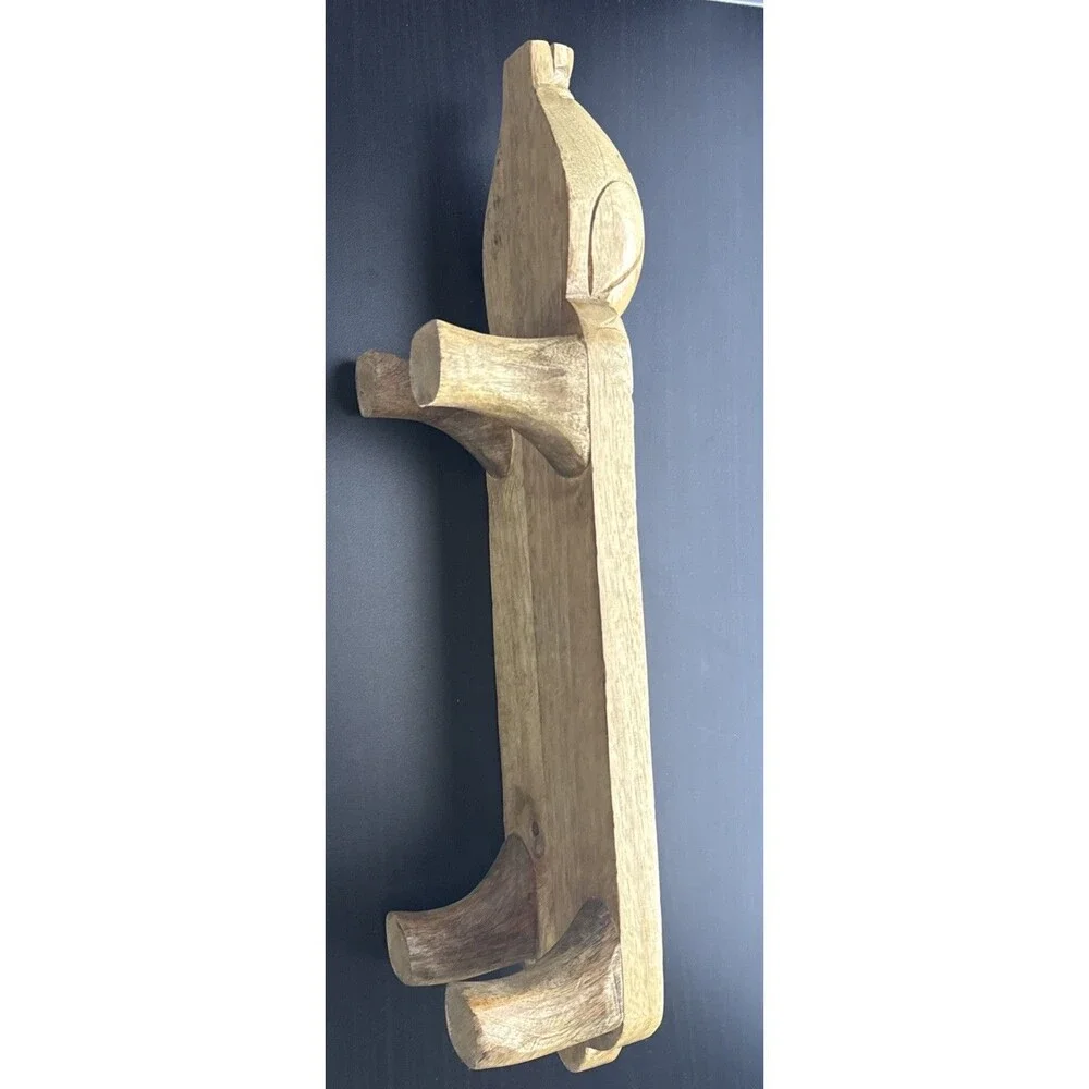 American Folk Art Carved Wooden Pig Tray Sculpture Standing Wood.